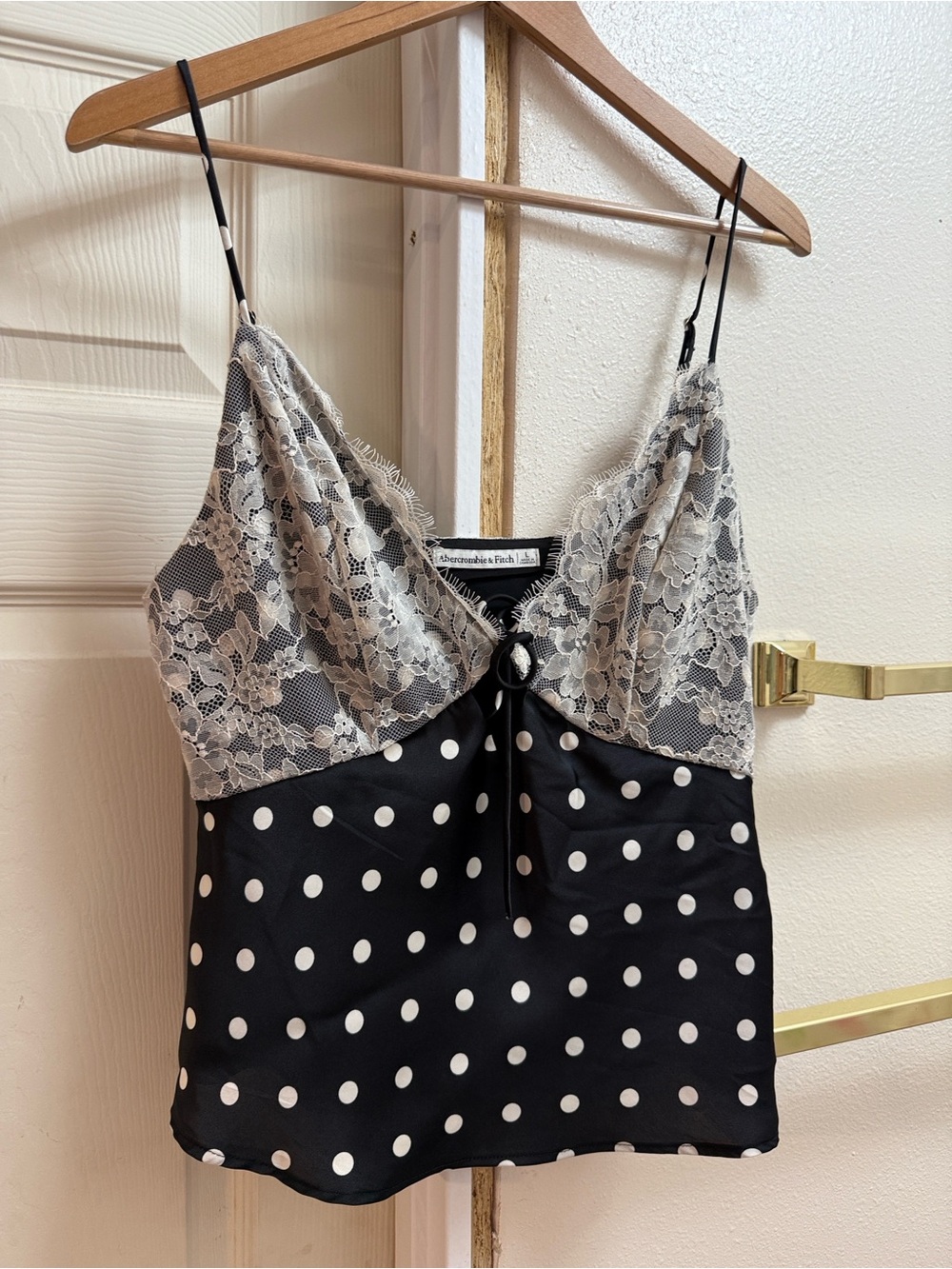 Abercrombie & Fitch Black and Cream Polka Dot Lace Camisole
